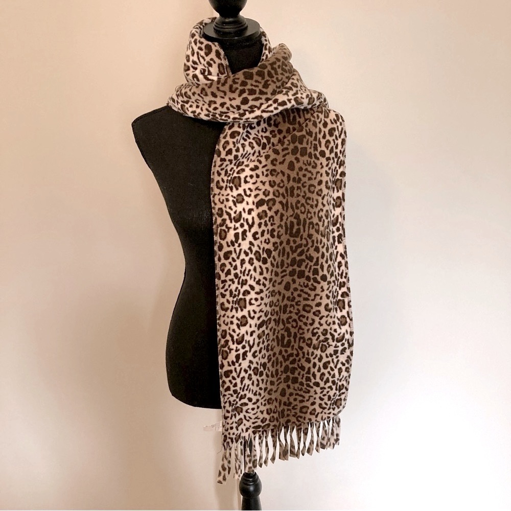 Leopard Print Fleece Scarf One Size Fits Most